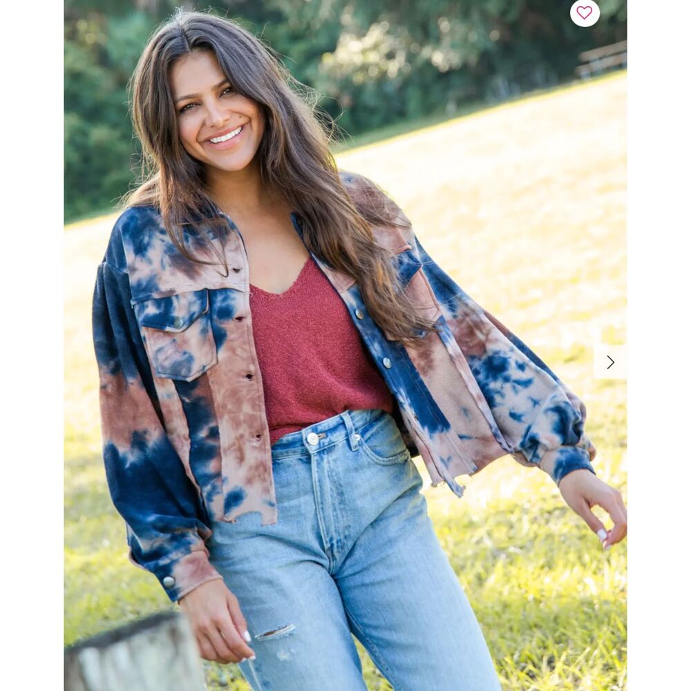 Natural Life Boho Cropped Oversized Jacket Size XS-Small Tie Dye Raw Hem NEW